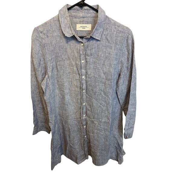 Weekend Max Mara Light Blue Long Sleeve Linen Tunic Shirt Dress Size 12